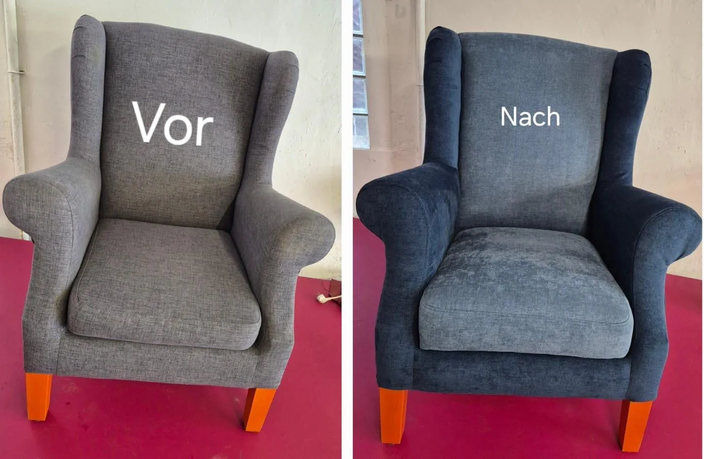 Ohrensessel vor und nach dem Neubezug